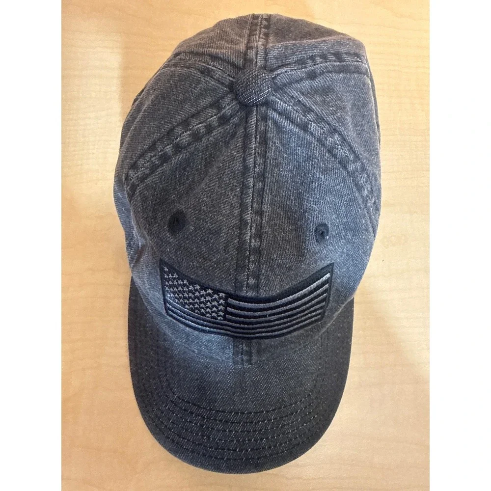 Washed Black Denim American Flag Patch Snapback Baseball Cap Hat Mens Womens